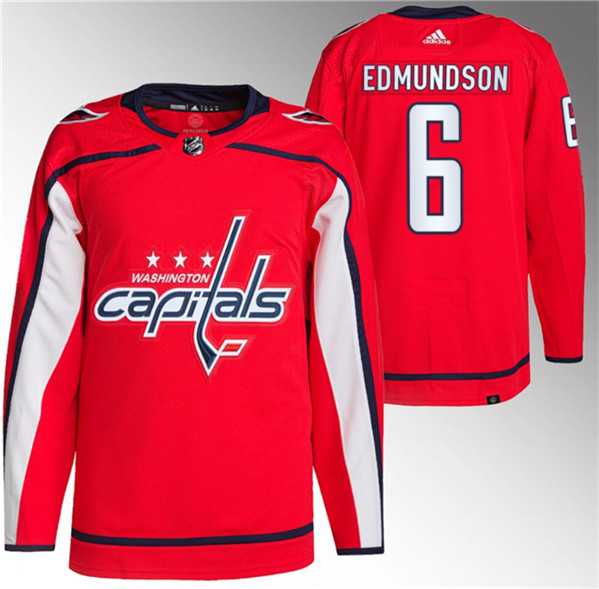 Mens Washington Capitals #6 Joel Edmundson Red Stitched Jersey